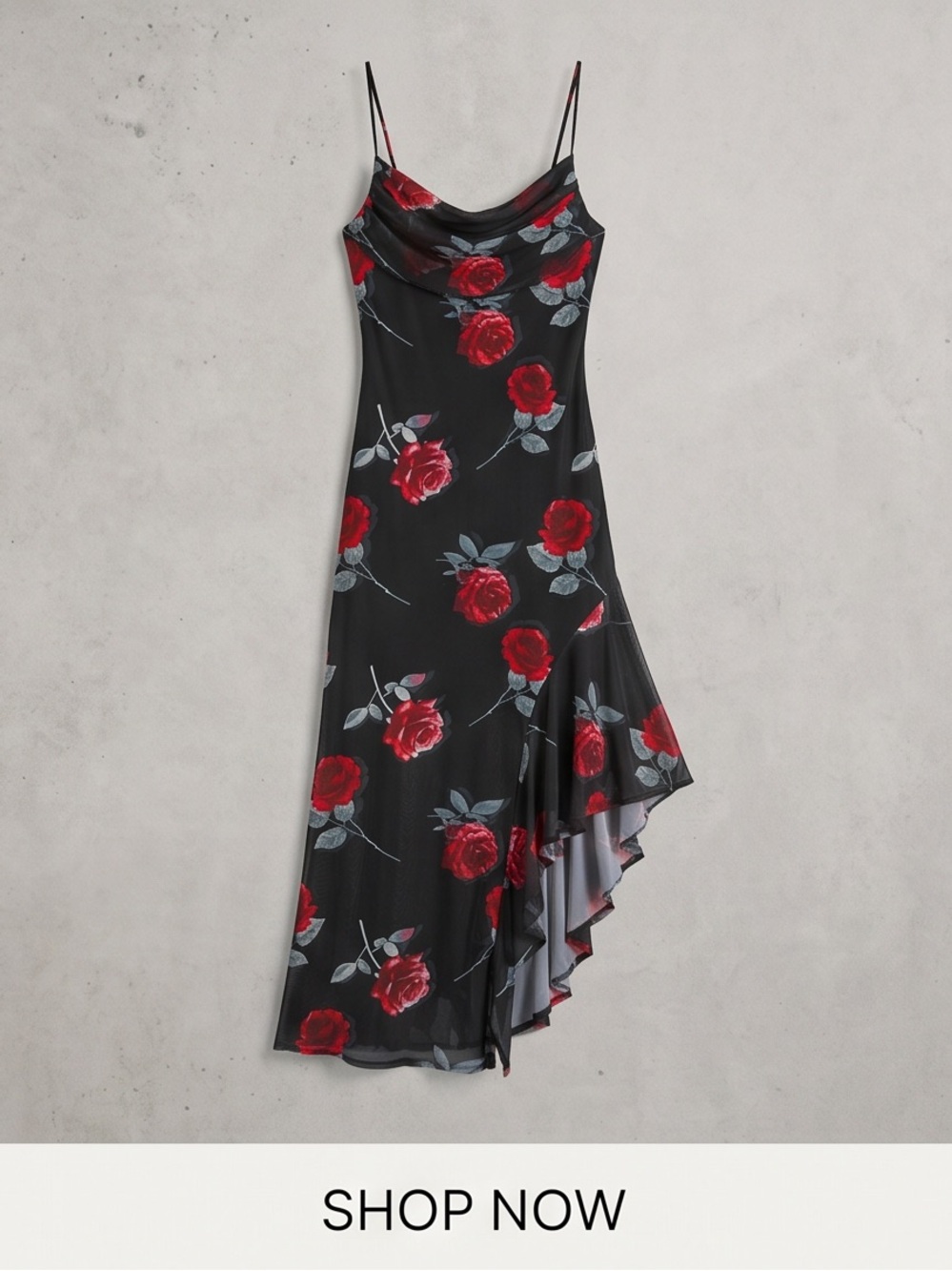 Almost Famous Black Slip Dress with Red Rose Print